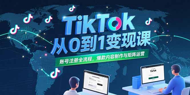 TikTok从0到1变现课，账号注册全流程，爆款内容制作与矩阵运营-91研习社